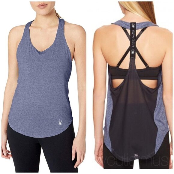 Spyder Racerback Loose Tank Top Running Aura Moisture Wicking Blue Womens Sz L - Picture 2 of 12